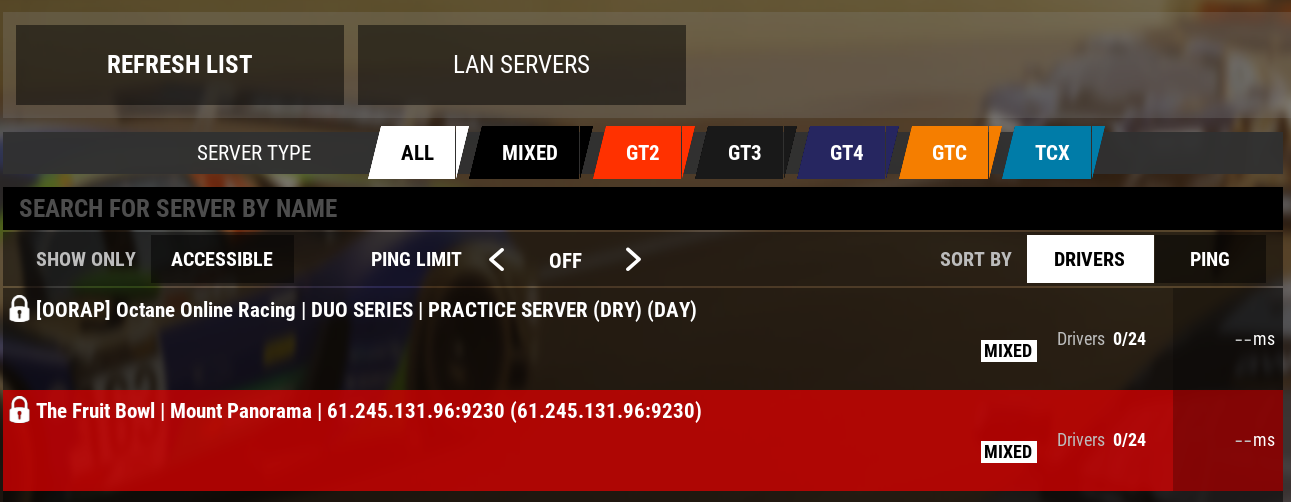 LAN Servers button in ACC